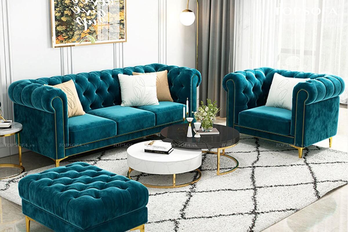 Mẫu ghế sofa vải nhung mang phong cách tân cổ điển sang trọng